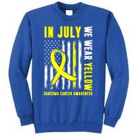 In July We Wear Yellow Sarcoma Cancer Awareness Us Flag Cute Gift Tall Sweatshirt