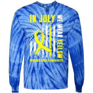 In July We Wear Yellow Sarcoma Cancer Awareness Us Flag Cute Gift Tie-Dye Long Sleeve Shirt