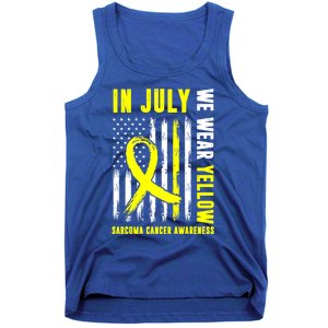 In July We Wear Yellow Sarcoma Cancer Awareness Us Flag Cute Gift Tank Top