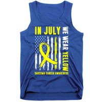 In July We Wear Yellow Sarcoma Cancer Awareness Us Flag Cute Gift Tank Top