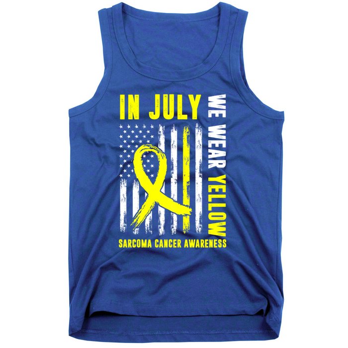 In July We Wear Yellow Sarcoma Cancer Awareness Us Flag Cute Gift Tank Top