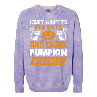 I Just Want To Pet Cats And Pumpkin Spice Lattes Gift Colorblast Crewneck Sweatshirt