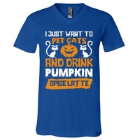 I Just Want To Pet Cats And Pumpkin Spice Lattes Gift V-Neck T-Shirt