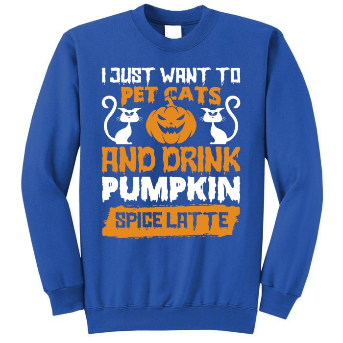 I Just Want To Pet Cats And Pumpkin Spice Lattes Gift Tall Sweatshirt