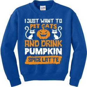 I Just Want To Pet Cats And Pumpkin Spice Lattes Gift Kids Sweatshirt