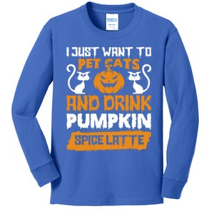 I Just Want To Pet Cats And Pumpkin Spice Lattes Gift Kids Long Sleeve Shirt