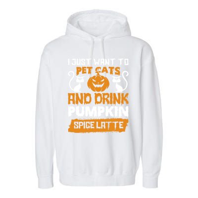 I Just Want To Pet Cats And Pumpkin Spice Lattes Gift Garment-Dyed Fleece Hoodie