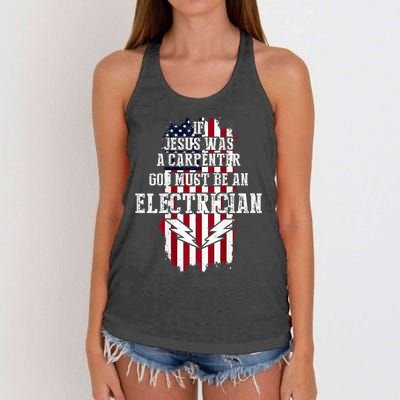 If Jesus Was A Carpenter God Must Be An Electrician Women's Knotted Racerback Tank