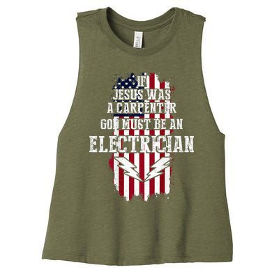 If Jesus Was A Carpenter God Must Be An Electrician Women's Racerback Cropped Tank