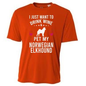 I Just Want To Wine And Pet My Norwegian Elkhound Gift Cooling Performance Crew T-Shirt