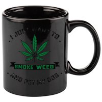I Just Want To Smoke Weed And Pet My Dog Funny Stoner 11oz C Handle Ceramic Mug