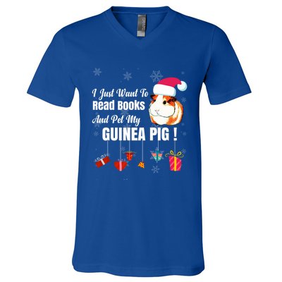 I Just Want To Read Books Cute Guinea Pig Christmas Gift V-Neck T-Shirt