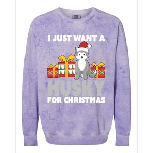 I Just Want A Husky For Christmas Cute Christmas Husky Great Gift Colorblast Crewneck Sweatshirt