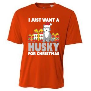 I Just Want A Husky For Christmas Cute Christmas Husky Great Gift Cooling Performance Crew T-Shirt