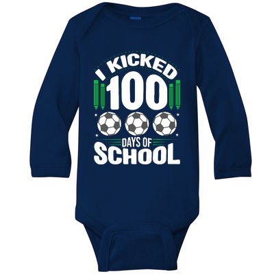 I Kicked 100 Days Of School Soccer Player Costume Boy Baby Long Sleeve Bodysuit