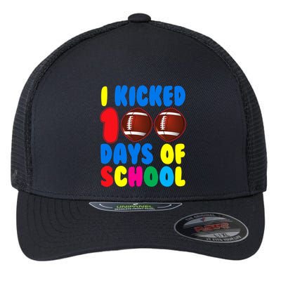 I Kicked 100 Days Of School Football Sports Player Gift Flexfit Unipanel Trucker Cap