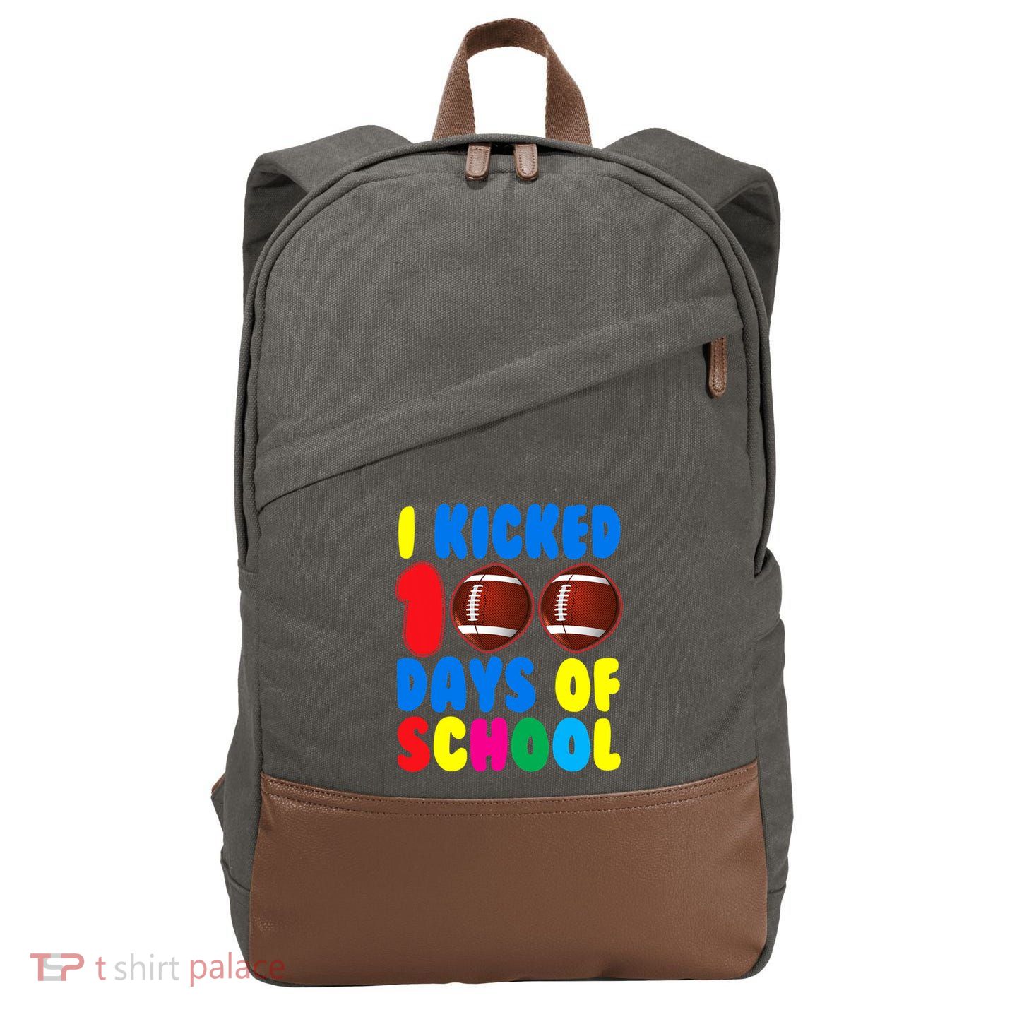 I Kicked 100 Days Of School Football Sports Player Gift Cotton Canvas Backpack