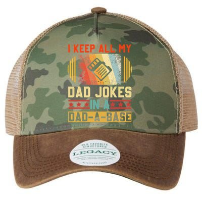 I Keep All My Dad Jokes In A DadABase Vintage Fathers Day Legacy Tie Dye Trucker Hat
