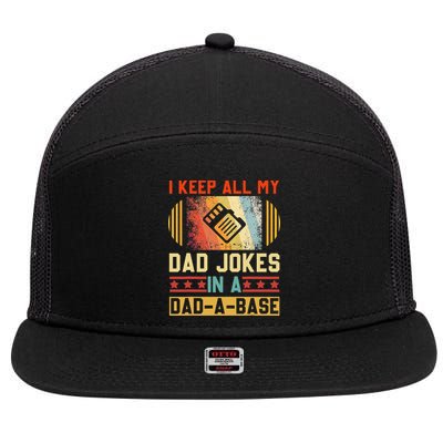 I Keep All My Dad Jokes In A DadABase Vintage Fathers Day 7 Panel Mesh Trucker Snapback Hat