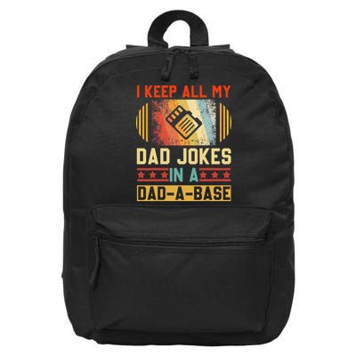 I Keep All My Dad Jokes In A DadABase Vintage Fathers Day 16 in Basic Backpack
