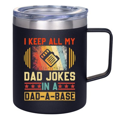 I Keep All My Dad Jokes In A DadABase Vintage Fathers Day 12oz Stainless Steel Coffee Mug