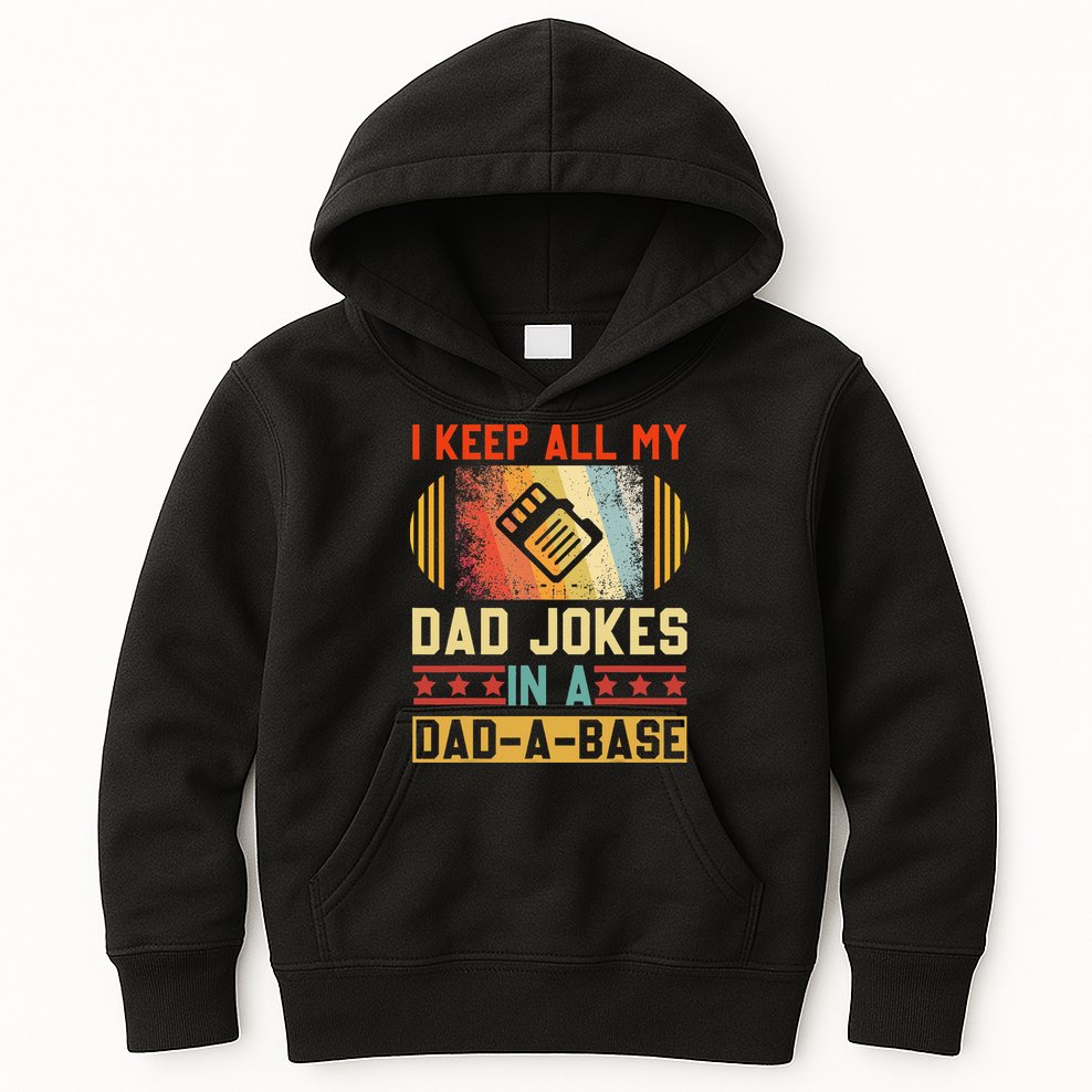 I Keep All My Dad Jokes In A DadABase Vintage Fathers Day Kids Hoodie