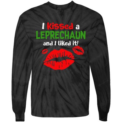 I Kissed A Leprechaun St Patricks Outfit For Women Tie-Dye Long Sleeve Shirt