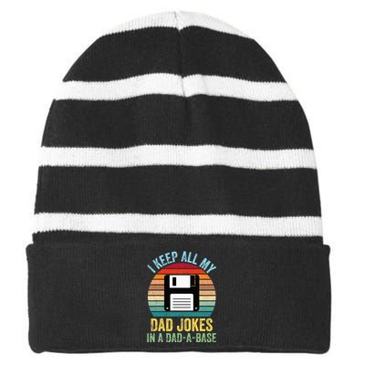 I Keep All My Dad Jokes In A DadABase Striped Beanie with Solid Band