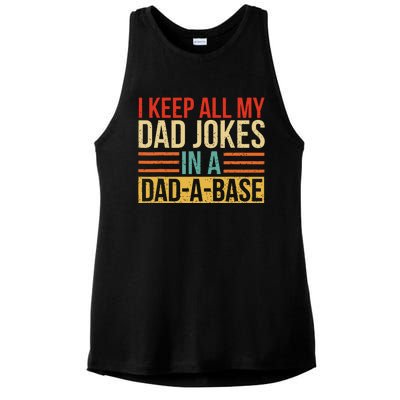 I Keep All My Dad Jokes In A Dadabase Fathers Day Gift Ladies PosiCharge Tri-Blend Wicking Tank