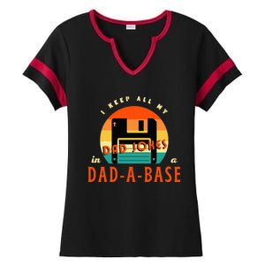 I Keep All My Dad Jokes In A DadABase Funny Retro Dad Joke Ladies Halftime Notch Neck Tee