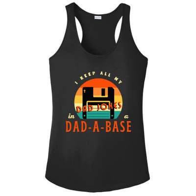 I Keep All My Dad Jokes In A DadABase Funny Retro Dad Joke Ladies PosiCharge Competitor Racerback Tank