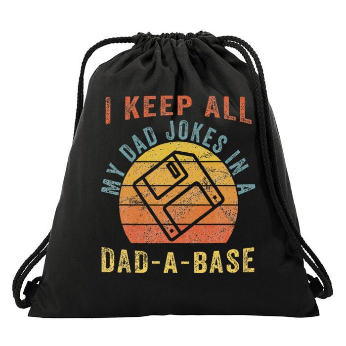 I Keep All My Dad Jokes In A Dadabase Vintage Father Dad Drawstring Bag