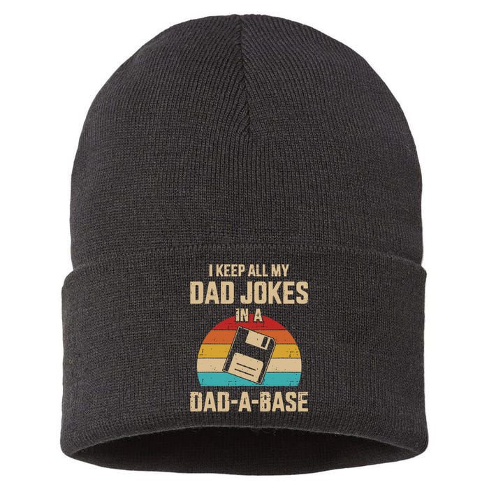 I Keep All My Dad Jokes In A DadABase Vintage Fathers Day Sustainable Knit Beanie