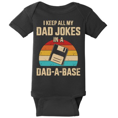 I Keep All My Dad Jokes In A DadABase Vintage Fathers Day Baby Bodysuit