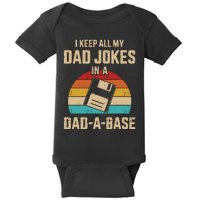 I Keep All My Dad Jokes In A DadABase Vintage Fathers Day Baby Bodysuit