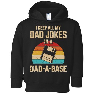 I Keep All My Dad Jokes In A DadABase Vintage Fathers Day Toddler Hoodie