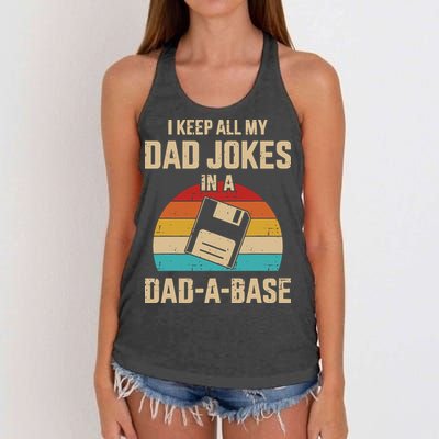 I Keep All My Dad Jokes In A DadABase Vintage Fathers Day Women's Knotted Racerback Tank