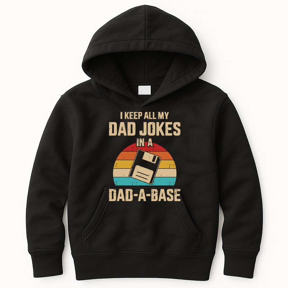 I Keep All My Dad Jokes In A DadABase Vintage Fathers Day Kids Hoodie