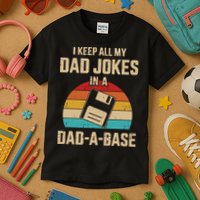 I Keep All My Dad Jokes In A DadABase Vintage Fathers Day Kids T-Shirt