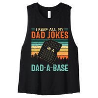 I Keep All My Dad Jokes In A DadABase Fathers Day Gift Women's Racerback Cropped Tank