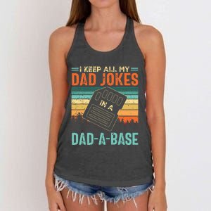 I Keep All My Dad Jokes In A DadABase Fathers Day Gift Women's Knotted Racerback Tank