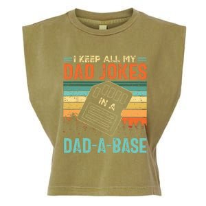 I Keep All My Dad Jokes In A DadABase Fathers Day Gift Garment-Dyed Women's Muscle Tee