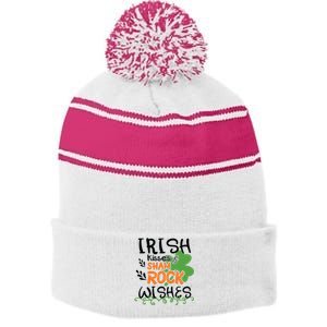 Irish Kisses And Shamrock Wishes Stripe Pom Pom Beanie