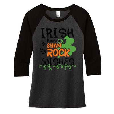 Irish Kisses And Shamrock Wishes Women's Tri-Blend 3/4-Sleeve Raglan Shirt