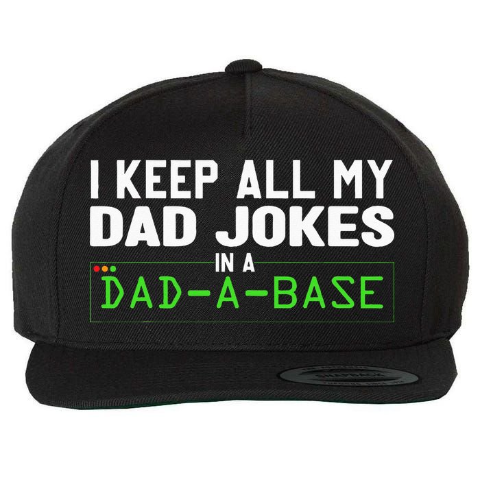 I Keep All My Dad Jokes In A Dad A Base Dad Sarcastic Funny Wool Snapback Cap