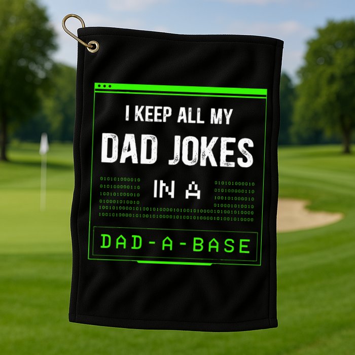 I Keep All My Dad Jokes In A DadABase Funny Father Saying Golf Towel