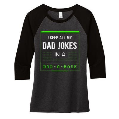 I Keep All My Dad Jokes In A DadABase Funny Father Saying Women's Tri-Blend 3/4-Sleeve Raglan Shirt