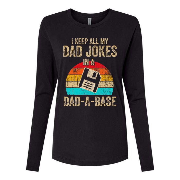 I Keep All My Dad Jokes In A DadABase Vintage Fathers Day Womens Cotton Relaxed Long Sleeve T-Shirt