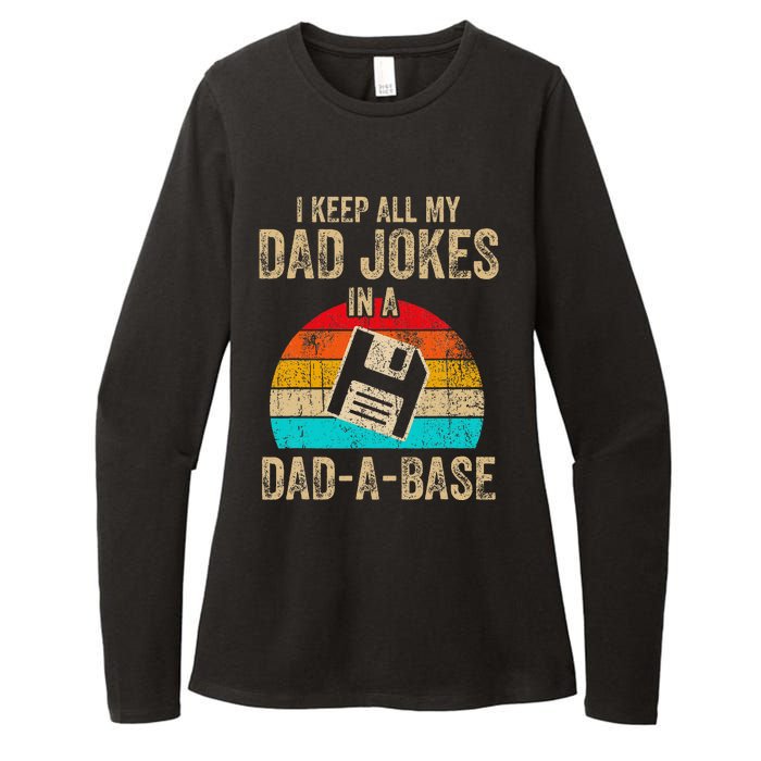 I Keep All My Dad Jokes In A DadABase Vintage Fathers Day Womens CVC Long Sleeve Shirt