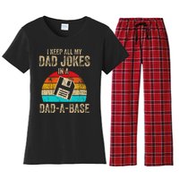 I Keep All My Dad Jokes In A DadABase Vintage Fathers Day Women's Flannel Pajama Set